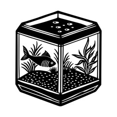 Black and white fish tank aquarium with fish plants and bubbles vector illustration graphic design