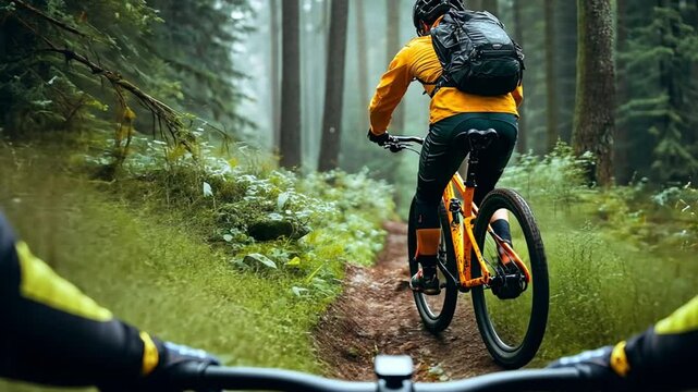 Mountain Biking Adventure in a Misty Forest