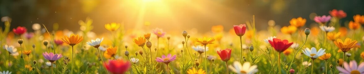 A vibrant, sunlit field of wildflowers blooming abundantly, symbolizing renewal and rebirth after a long winter The scene evokes feelings of hope and spiritual restoration , hope, recovery