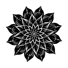 Downloadable floral mandala vector design for coloring pages and creative projects black and white art