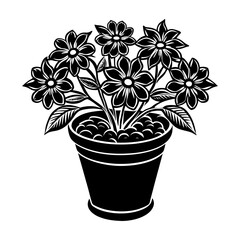 Black and white flower pot vector graphic design illustration decorative floral element art image