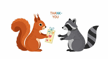 Squirrel and Raccoon with Thank You Card