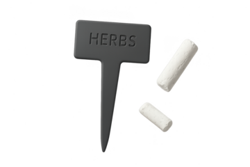 Isolated herb marker with chalk on transparent background, gardening equipment