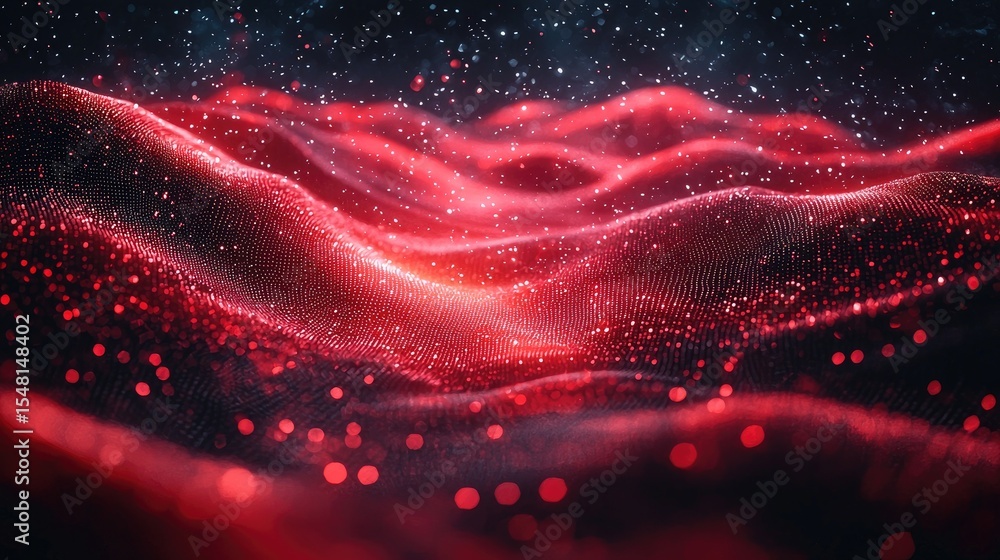 Aufkleber red digital wave design with sparkling particles.