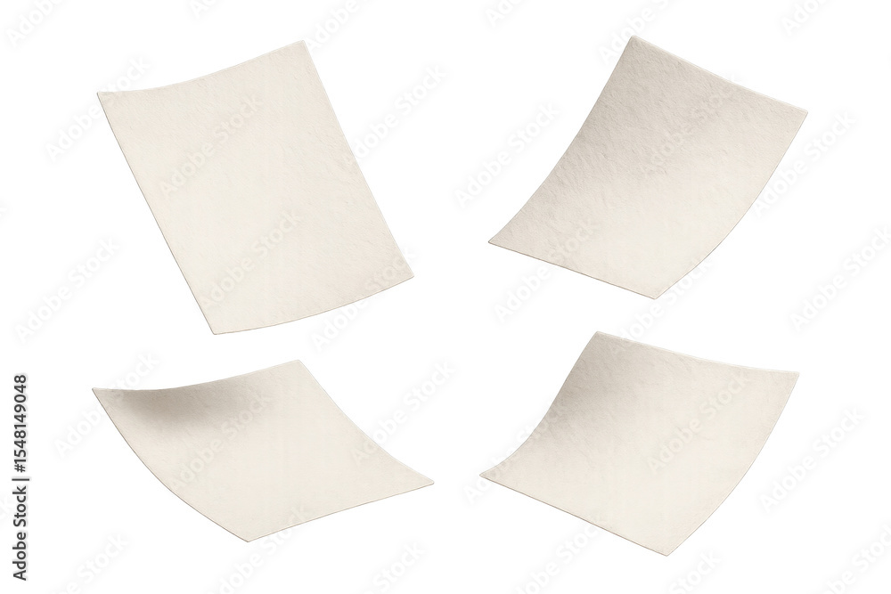 Poster four blank paper sheets on transparent background, mockups, isolated objects