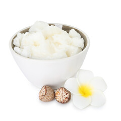 Natural shea butter in bowl isolated on white