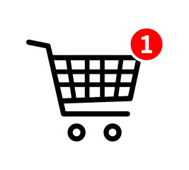 Shopping Cart Icon with One Item Notification. This universally recognized symbol indicates one item added to the cart, ideal for e-commerce and retail.