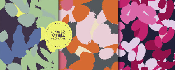 Set of seamless patterns with different abstract flowers in vector. Backgrounds, prints, design elements