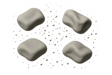 Gray clay stones with transparent background, cut out shapes, creative design