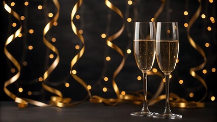 two glasses of champagne and fireworks