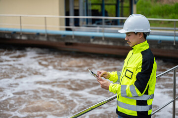 Environmental engineers work at wastewater treatment plants,Water supply engineering working at...