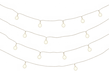 String of glowing warm white lights isolated on a transparent background design element