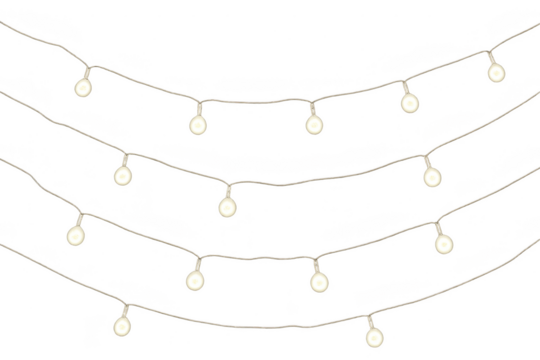 String of glowing warm white lights isolated on a transparent background design element