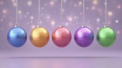 Pride month celebration rainbow disco balls spinning in colorful lights at the gay parade