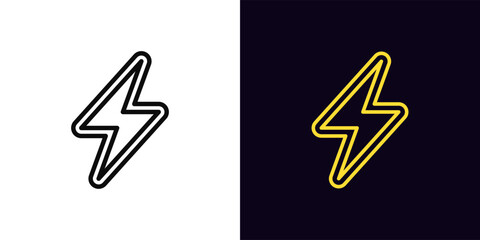Outline lightning icon, with editable stroke. Electric lightning icon with double outline, energy charge. Lightning power, fast battery recharge, electric energy, thunderbolt flash. Vector icon