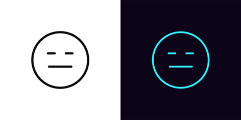 Outline expressionless emoji icon, with editable stroke. Emoticon with doubt face, emotionless emoji. Straight face, expression less, poker face, distrust emotion, mistrust emoticon. Vector icon
