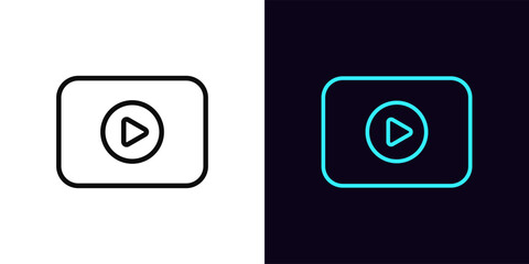 Outline video player icon, with editable stroke. Media screen with play button, video content icon. Multimedia display, media player, online movie channel, game replay, video stream. Vector icon