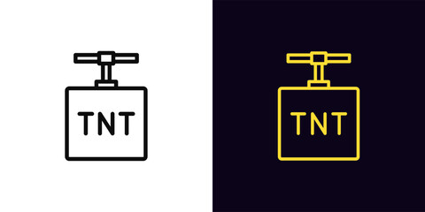 Outline TNT icon, with editable stroke. TNT detonator box with handle, dynamite icon. Bomb detonator, explosion danger warning, dynamite blast, explosive charge and blasting work caution. Vector icon