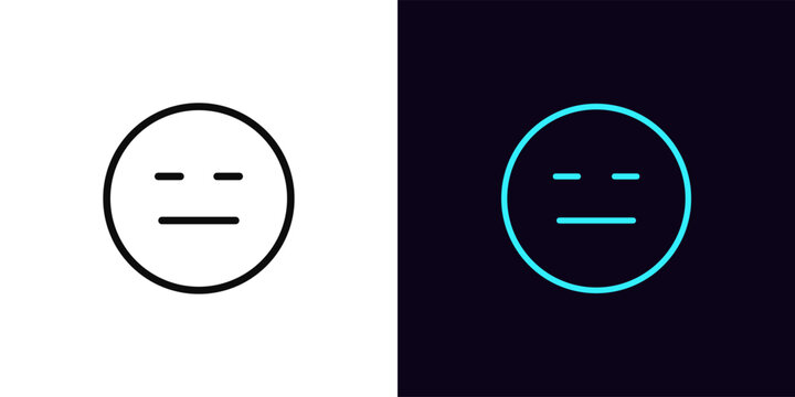 Outline expressionless emoji icon, with editable stroke. Emoticon with doubt face, emotionless emoji. Straight face, expression less, poker face, distrust emotion, mistrust emoticon. Vector icon