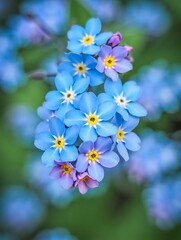 Close-up of delicate blue forget-me-not flowers blooming in a garden