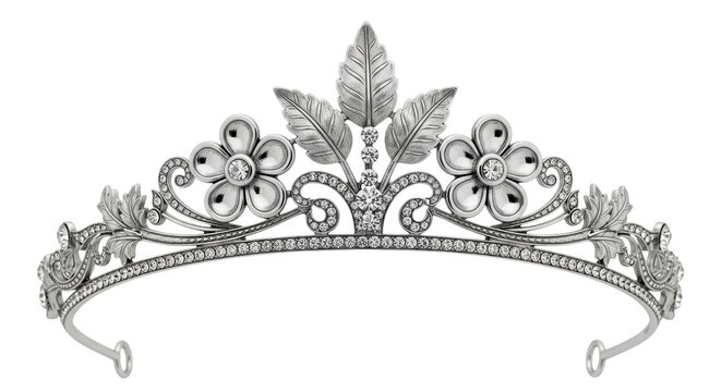 Isolated Silver Tiara with Flowers and Leaves