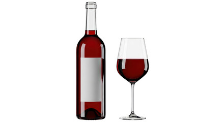 Isolated Red Wine Bottle and Glass