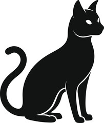 black cat or sitting cat silhouette vector icon illustration graphic design for halloween, horror, doodle.