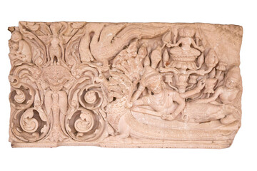 The ancient style carved stone is called the Narayana Reclining Lintel on a white background.
