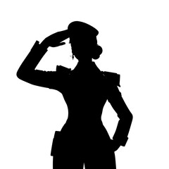 Female military officer saluting silhouette isolated on white
