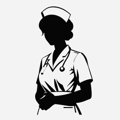 Nurse silhouette with stethoscope isolated on white

