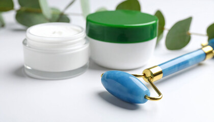 Jade Roller with Cream Skincare Beauty Routine Facial Massage Natural Wellness