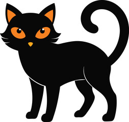 black cat cartoon or halloween cat, kitty, kitten vector icon on transparent background graphic design for clip art, october party, halloween party