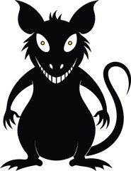 black mouse or rat witch a style silhouette vector icon illustration design for halloween
