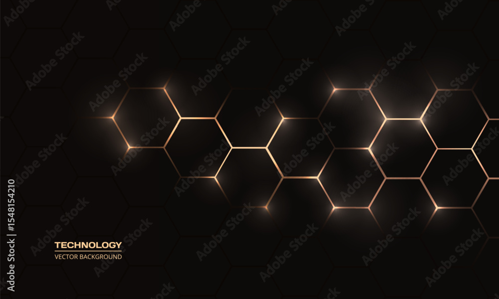 Aufkleber Black and gold hexagonal technology abstract background with honeycombs. Vector illustration