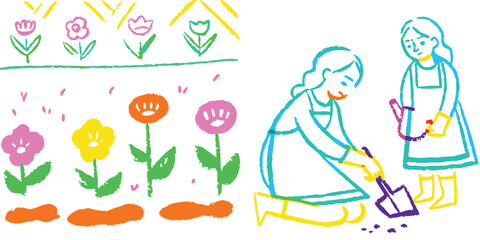 A beautiful cartoon woman with a pink flower bouquet in a natural setting