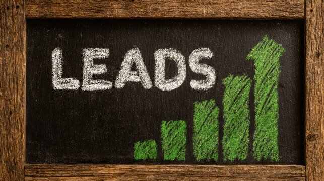 Growing sales leads concept on chalkboard with green bar graph arrow increasing