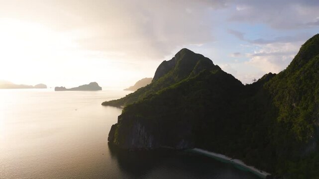 Sunset Over Cliffs of Corong Corong Bay, El Nido, Palawan, Philippines