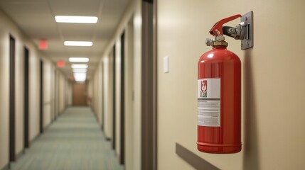 Empty corridor with fire extinguisher