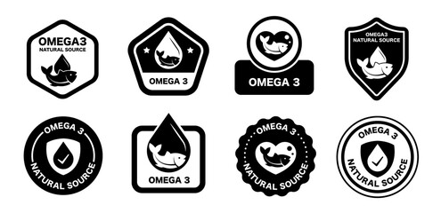 Omega 3 vector set icon labels