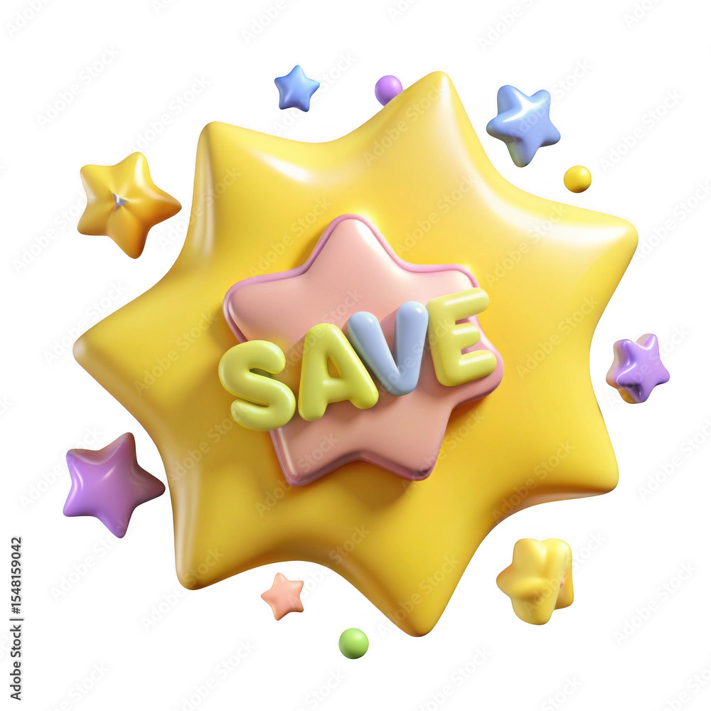 Poster cartoon save starburst design element isolated on transparent background