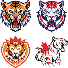 Set of Animals head and face vector tiger lion fox owl color USA UK CANADA Color on a white background