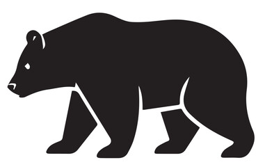 A solid black silhouette vector of a bear walking to the left on a white background, depicting a strong and wild animal.