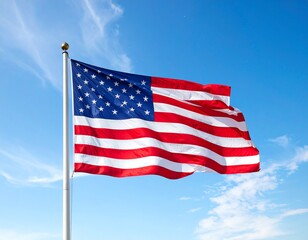 Obraz premium United States Flag Waving in Blue Sky