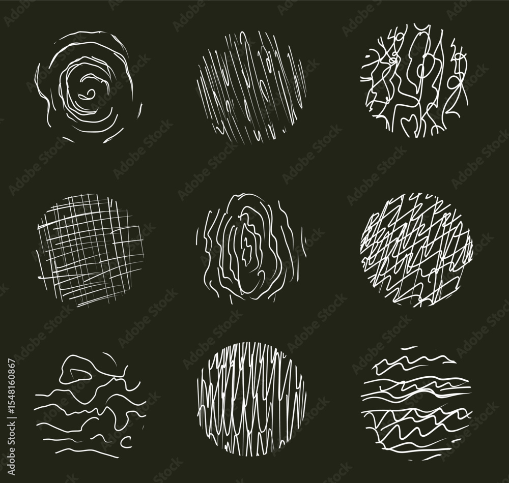Poster crosshatch and wooden texture pattern in circle shape. doodle handdrawn texture