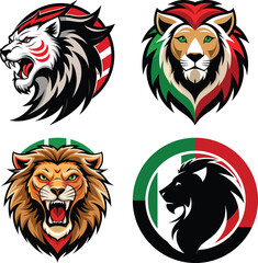 Set of Animals head and face vector tiger lion fox owl color USA UK CANADA Color on a white background