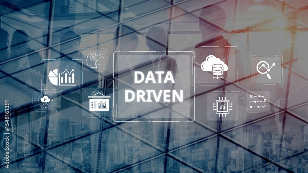Poster data-driven decision-making empowers business through analytics, datum collection, and ai systems. d