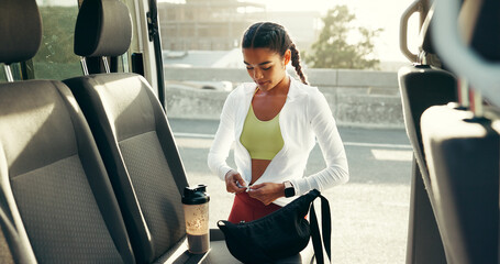 Runner, getting ready and smoothie with woman in city for workout, protein shake and training....