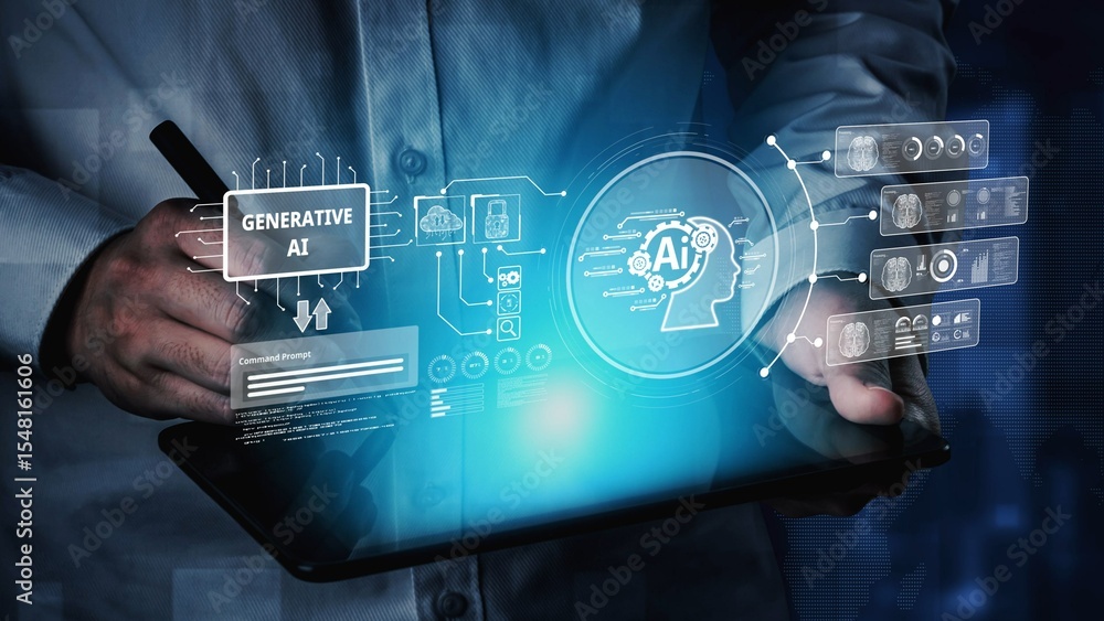 Poster ai assistant brain processor with llm technology, big data, machine learning, generative ai for busi