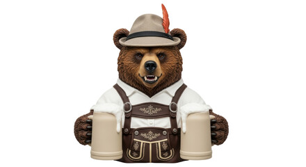 Isolated bavarian bear with beer mugs