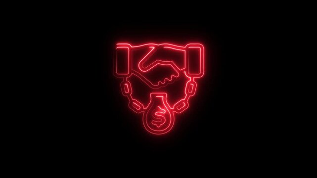Neon Handshake in Chains with Dollar Sign and Corruption Concept Icon